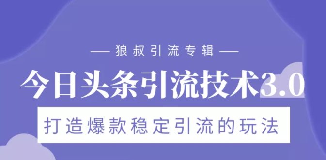 狼叔今日头条引流技术3.0，打造爆款稳定引流的玩法，VLOG引流技术-资源云