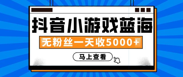 赚钱计划：抖音小游戏蓝海项目，无粉丝一天收入5000+-资源云