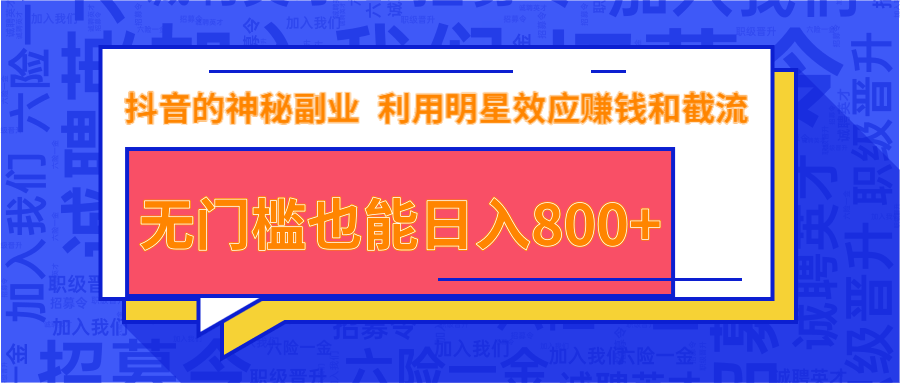 抖音上神秘副业项目，利用明星效应赚钱和截流，无门槛也能日入800+-资源云