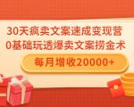 30天疯卖文案速成变现营,0基础玩透爆卖文案捞金术!每月增收20000+-资源云