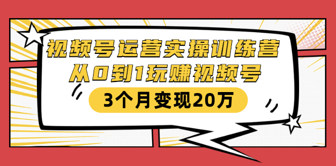 视频号运营实操训练营：从0到1玩赚视频号，3个月变现20万-资源云