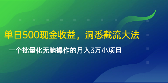 单日500现金收益，洞悉截流大法，一个批量化无脑操作的月入3万小项目-资源云