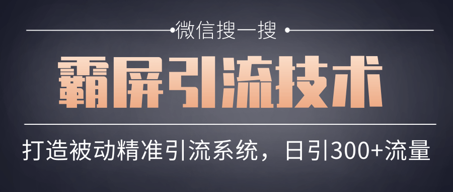 微信搜一搜霸屏引流技术，打造被动精准引流系统，轻松日引300+流量-资源云