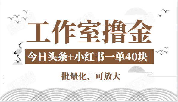 工作室撸金二件套：撸今日头条原创收益+小红书一单利润40块项目-资源云