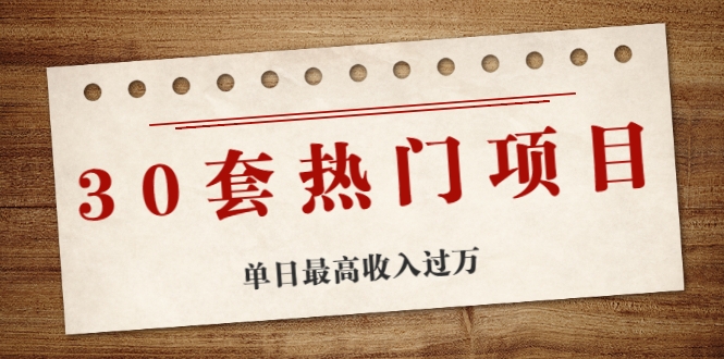 30套热门项目：单日最高收入过万 (网赚项目、朋友圈、涨粉套路、抖音、快手)等-资源云
