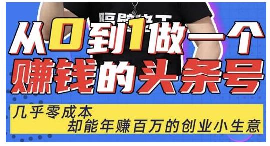 佬王·从0到1做一个赚钱的头条号，几乎零成本，却能年赚百万的创业项目-资源云