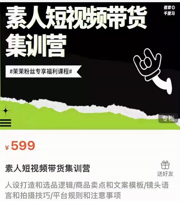 夜草与千里马素人短视频带货集训营，薛辉团队价值599-资源云