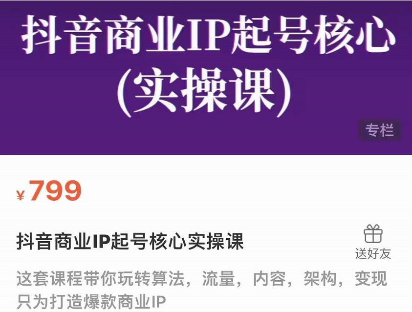 抖音商业IP起号核心实操课，带你玩转算法，流量，内容，架构，变现-资源云