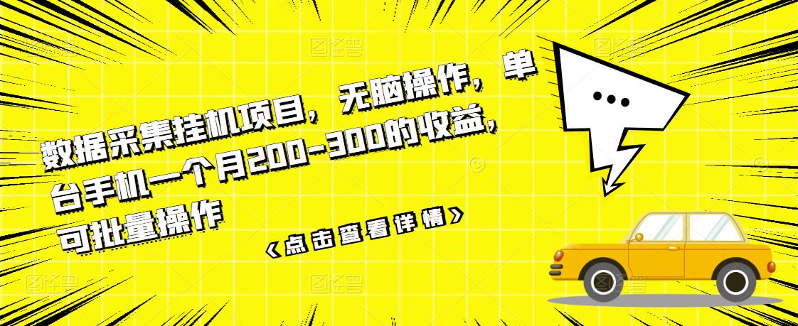 数据采集挂机项目，无脑操作，单台手机一个月200-300的收益，可批量操作-资源云