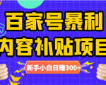 百家号暴利内容补贴项目，图文10元一条，视频30一条，新手小白日赚300+-资源云