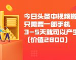 今日头条中视频搬运项目,只需要一部手机3-5天就可以产生利润(价值2800元)-资源云