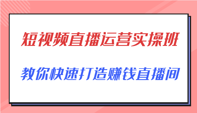 短视频直播运营实操班，直播带货精细化运营实操，教你快速打造赚钱直播间-资源云
