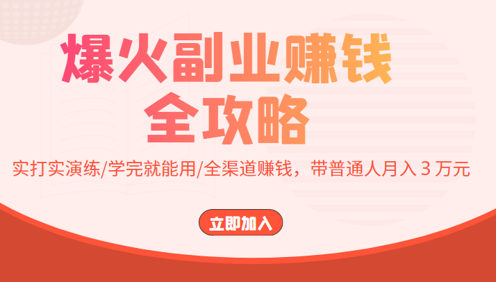 爆火副业赚钱全攻略：实打实演练/学完就能用/全渠道赚钱，带普通人月入３万元-资源云