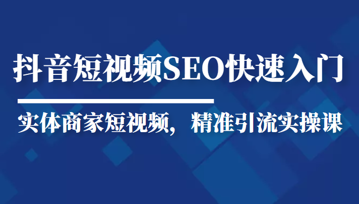 抖音短视频Seo搜索排名优化新手快速入门教程，实体商家短视频，精准引流实操课-资源云