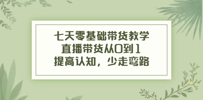 七天零基础带货教学，直播带货从0到1，提高认知，少走弯路-资源云