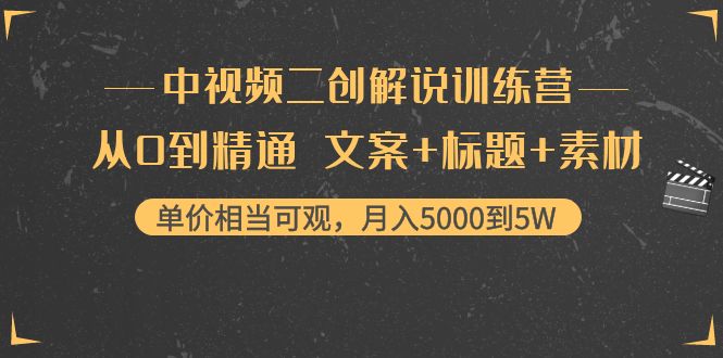 中视频二创解说训练营：从0到精通 文案+标题+素材、月入5000到5W-资源云