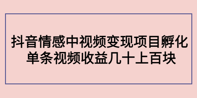 副业孵化营第5期：抖音情感中视频变现项目孵化 单条视频收益几十上百-资源云