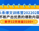 头条爆文训练营202202期，不断产出优质的爆款内容，新手12天收益3100+-资源云