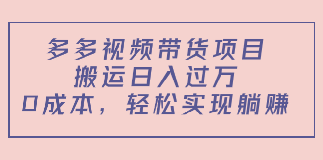 多多视频带货项目，搬运日入过万，0成本，轻松实现躺赚（教程+软件）-资源云