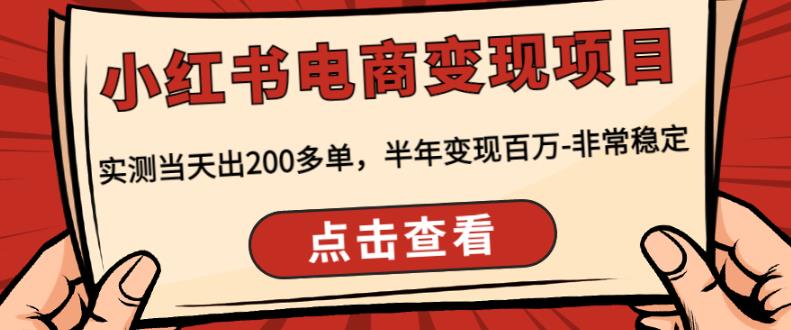 顽石·小红‬书电商变现项目，实测当天出200多单，半年变现百万，非常稳定-资源云