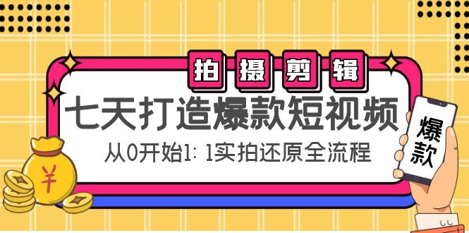 七天打造爆款短视频：拍摄+剪辑实操，从0开始1:1实拍还原实操全流程-资源云