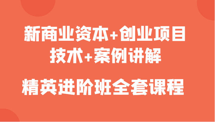 新商业资本+创业项目，技术+案例讲解，精英进阶班全套课程-资源云