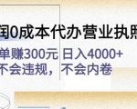 高利润0成本代办营业执照项目:一单赚300元日入4000+不会违规,不会内卷-资源云