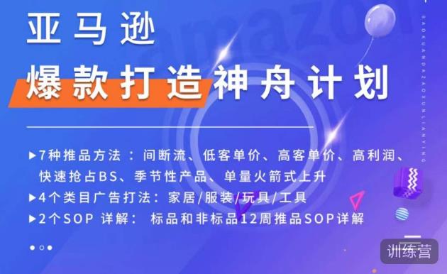 亚马逊爆款打造神舟计划，​7种推品方法，4个类目广告打法，2个SOP详解-资源云