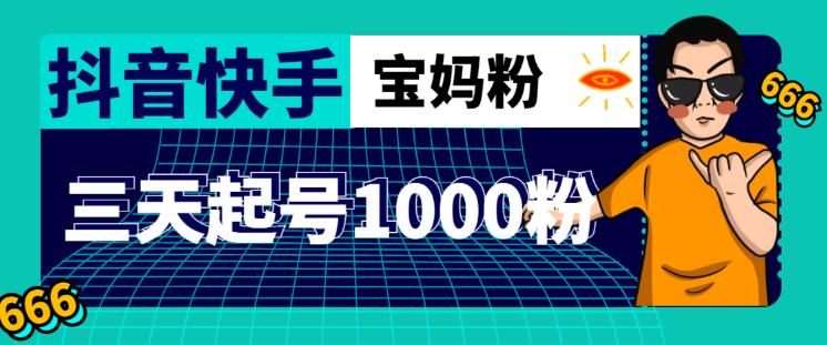 抖音快手三天起号涨粉1000宝妈粉丝的核心方法【详细玩法教程】-资源云