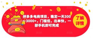 2023拼多多电商项目,稳定一天300~3000+,门槛低,出单快,一部手机即可完成-资源云