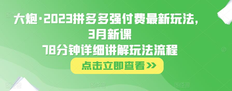 大炮·2023拼多多强付费最新玩法，3月新课​78分钟详细讲解玩法流程-资源云