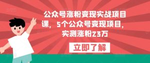 公众号涨粉变现实战项目课,5个公众号变现项目,实测涨粉23万-资源云