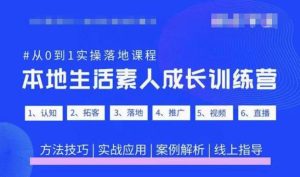 抖音本地生活素人成长训练营,从0到1实操落地课程,方法技巧|实战应用|案例解析-资源云