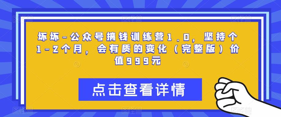 坏坏-公众号搞钱训练营1.0，坚持个1-2个月，会有质的变化（完整版）价值999元-资源云