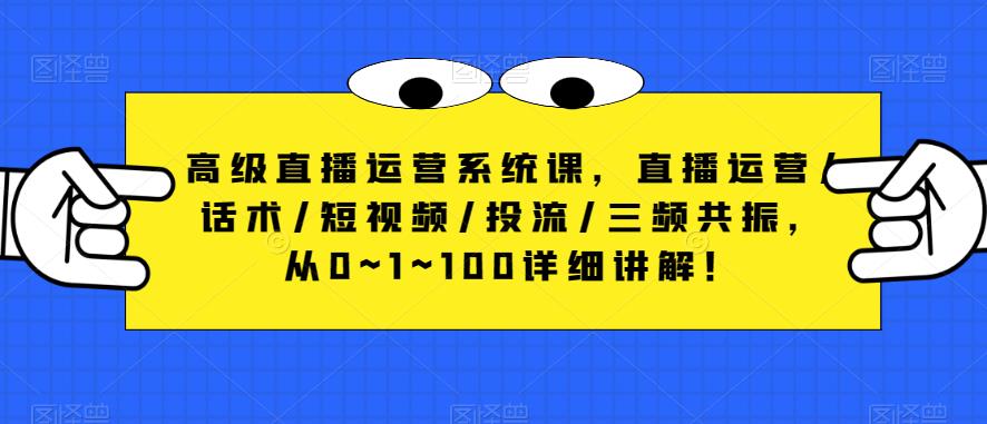 高级直播运营系统课，直播运营/话术/短视频/投流/三频共振，从0~1~100详细讲解！-资源云