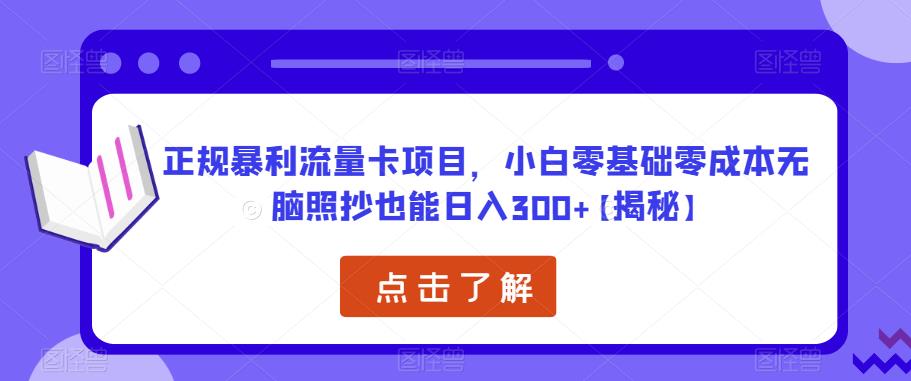 正规暴利流量卡项目，小白零基础零成本无脑照抄也能日入300+【揭秘】-资源云