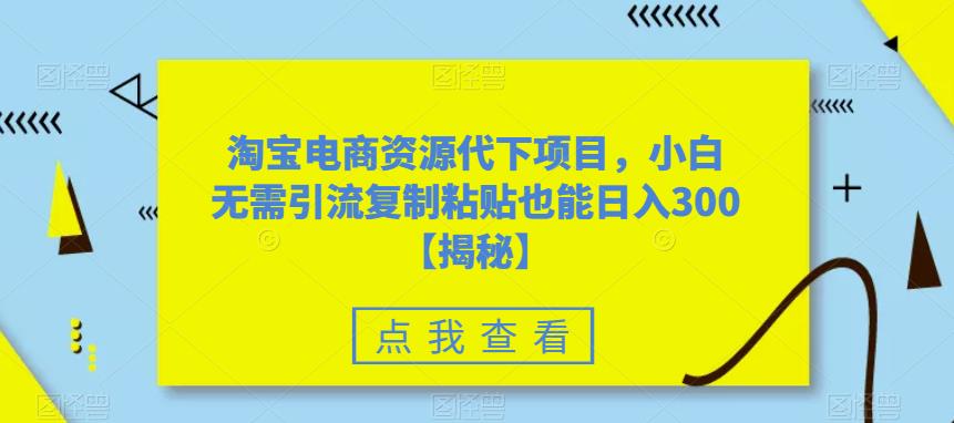 淘宝电商资源代下项目，小白无需引流复制粘贴也能日入300＋【揭秘】-资源云