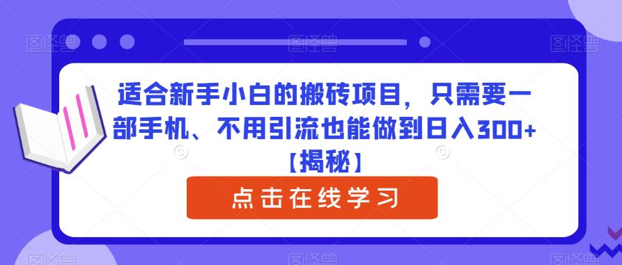 适合新手小白的搬砖项目，只需要一部手机、不用引流也能做到日入300+【揭秘】-资源云