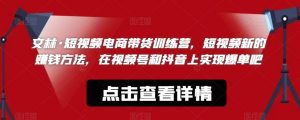 文林·短频视电商带训货练营,短视频的新赚钱方法,在视号频和抖音实上现爆单吧-资源云