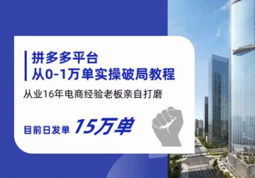 拼多多从0-1万单实操破局教程，从业16年电商经验打磨，目前日发单15万单-资源云