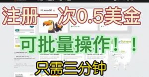 国外项目注册一次0.5美金，只需三分钟无脑操作，可批量同时放大操作，小白工作室福利【揭秘】-资源云