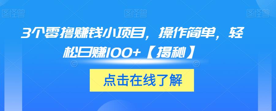 3个零撸赚钱小项目，操作简单，轻松日赚100+【揭秘】-资源云