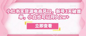 众狼电商余文小红书无货源电商风口,新号3天破首单,小白也可以月入2w+-资源云