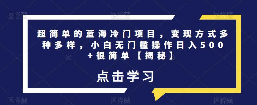 超简单的蓝海冷门项目，变现方式多种多样，小白无门槛操作日入500+很简单【揭秘】-资源云