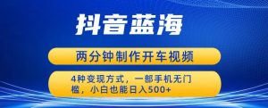蓝海项目发布开车视频,两分钟一个作品,多种变现方式,一部手机无门槛小白也能日入500-资源云