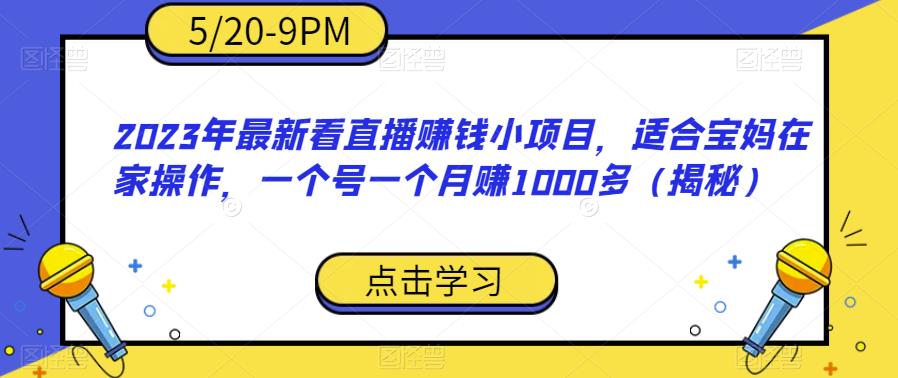 2023年最新看直播赚钱小项目，适合宝妈在家操作，一个号一个月赚1000多（揭秘）-资源云