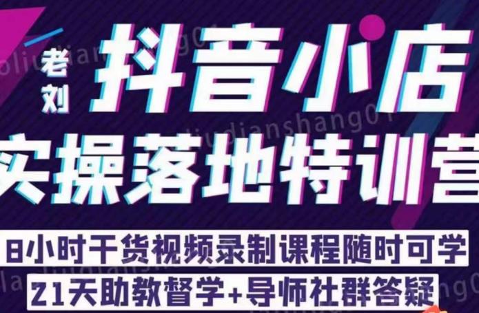 老刘·抖店商品卡流量，​抖音小店实操落地特训营，8小时干货视频录制课程随时可学-资源云