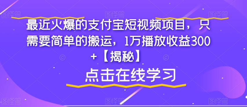 最近火爆的支付宝短视频项目，只需要简单的搬运，1万播放收益300+【揭秘】-资源云
