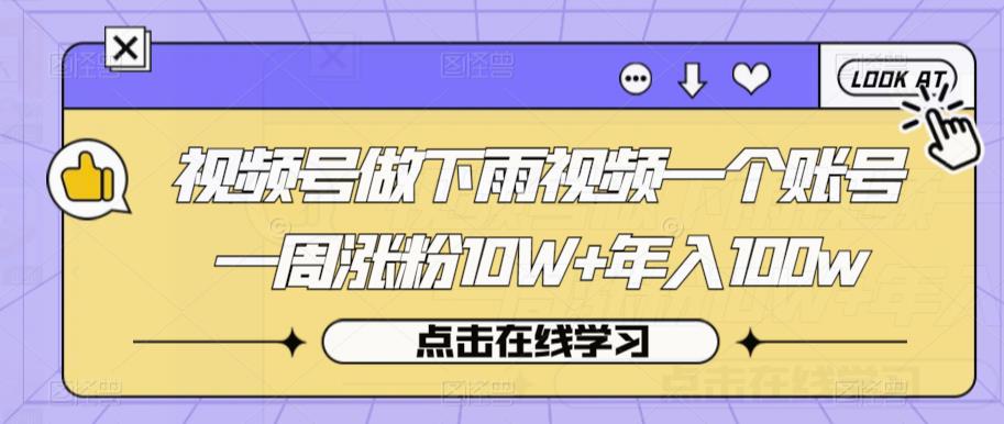 视频号做下雨视频一个账号一周涨粉10W+年入100w【揭秘】-资源云