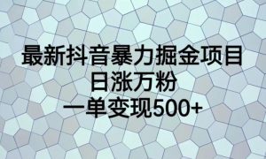 最新抖音暴力掘金项目，日涨万粉，一单变现500+【揭秘】-资源云